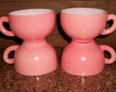 Vtg.Hazel Atlas Pink Crinoline Cups Lasagna Ripple Petticoat Mid Century Dinnerware Very Collectible Pretty Romantic Dishes