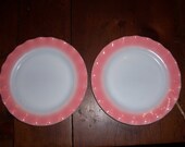 Vtg.Hazel Atlas Pink Crinoline Dinner Plates Lasagna Ripple Petticoat Mid Century Dinnerware Set of 2 Collectible Pretty Romantic Dishes