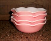 Vtg.Hazel Atlas Pink Crinoline Bowls Lasagna Ripple Petticoat Mid Century Dinnerware Set of 4 Collectible Pretty Romantic Bowls