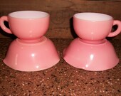 Vtg.Hazel Atlas Pink Crinoline Cups and Bowls Lasagna Ripple Petticoat Mid Century Dinnerware Very Collectible Pretty Romantic Dishes