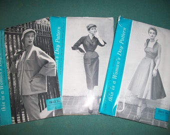 Mid Century Woman's Day Fontana Patterns..5026/5017 or 5025..Very Classy 1950's Stylish Dress & Jacket Patterns..Uncut and Factory Folded...