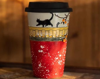Mug de voyage en céramique avec couvercle : tasse à latte minimaliste de 33 g - Récipients pour boissons respectueux de l'environnement