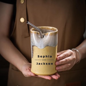 Gobelet en céramique fait main avec paille, grande tasse à café émaillée de 532 ml (18 oz).