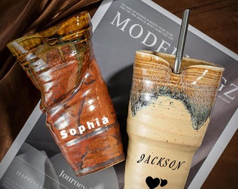 Personalized Ceramic Travel Cup with Straw, Custom Coffee Gift