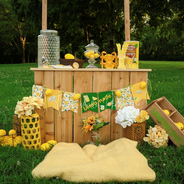 Lemonade stand digital background summer lemons Download Only Download Only