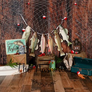 First Birthday Gone Fishin themed digital background  Download Only