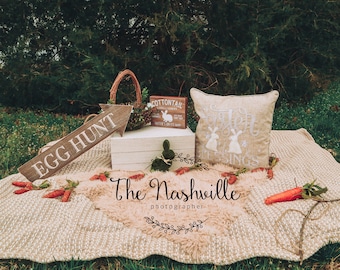 Easter bunny and carrots digital backdrop  Download Only