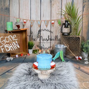 First Birthday Gone Fishin themed digital background  Download Only