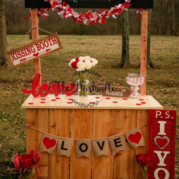 Digital background Valentine's Day Kissing Booth hearts  Download Only