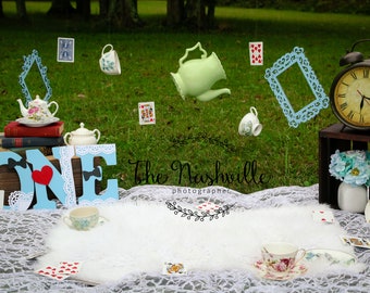 Alice in Wonderland first birthday digital background Download only  Download Only