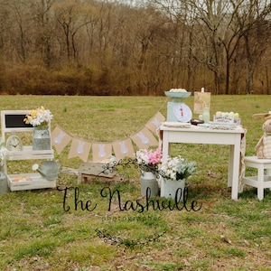 Easter spring tea party digital backdrop Download Only