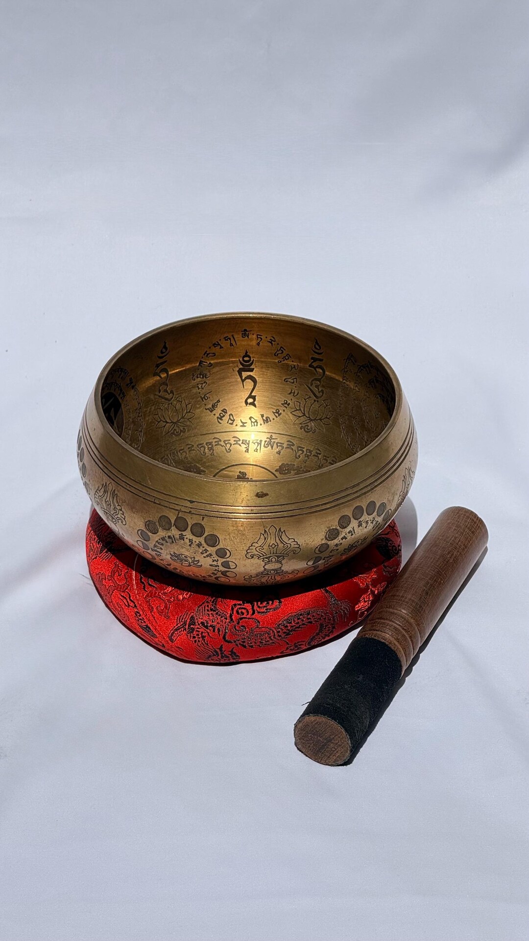 Handcrafted Tibetan Singing Bowl Set – Engraved Mantra, Wooden Mallet ...