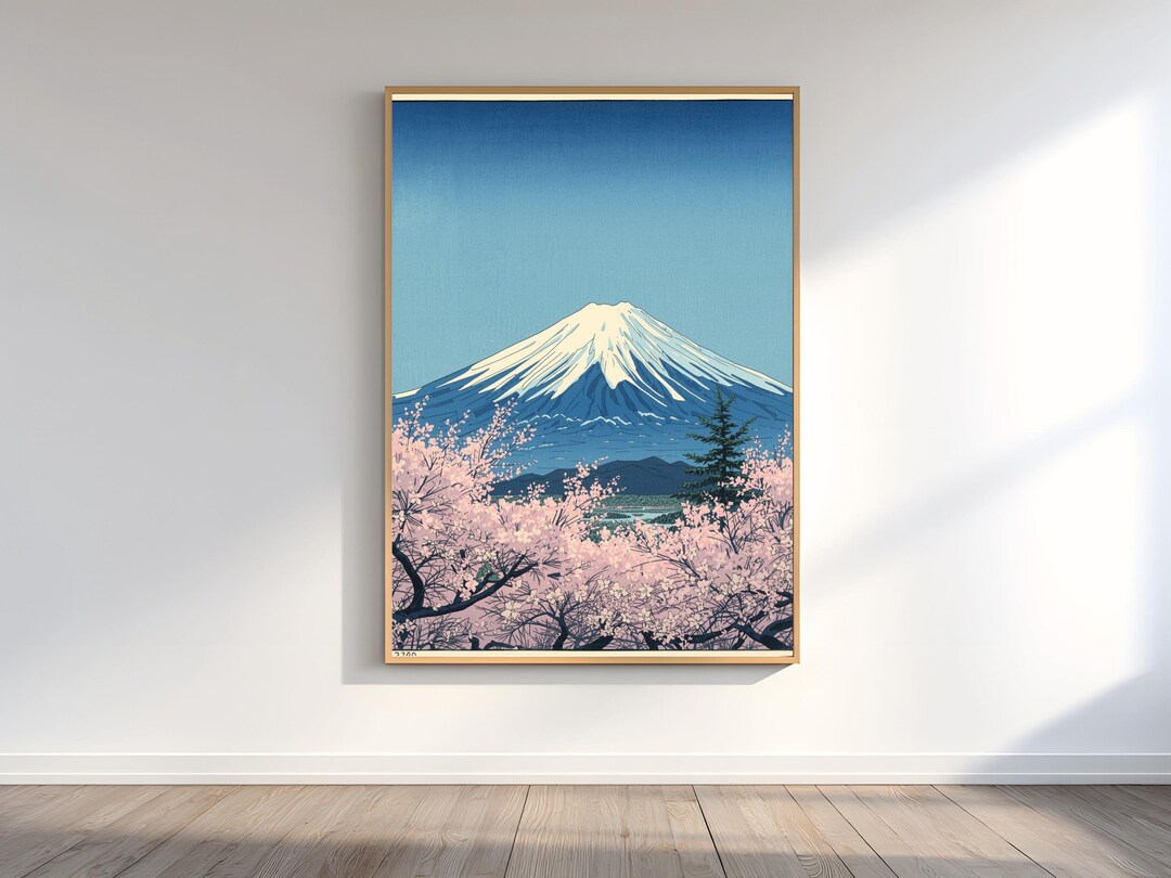 Mount Fuji Sakura Wall Art Print, Japanese Landscape Cherry Blossom ...