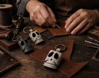 Patrón PDF para llavero de calavera de cuero / Plantilla para manualidades en cuero (Descarga en formato A4)