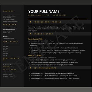 Obsidian Gold CV Template Word | Modern UK Resume (Digital Download)