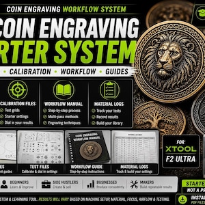 xTool F2 coin engraving guide, Workflow settings system, Test sheets for repeatable results