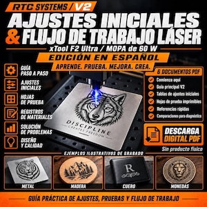 Guía xTool F2 Ultra MOPA en español V2 / Ajustes iniciales, pruebas y flujo de trabajo / Descarga PDF