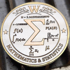 Close crop coin with Sigma symbol and mathematical formulas, fine-line engraving ideal for xTool F2 Ultra settings.