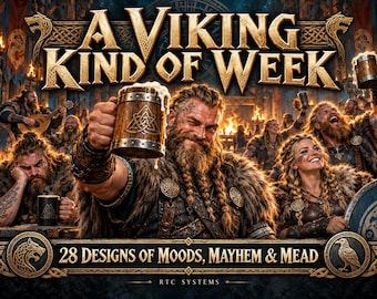Funny Viking PNG Bundle, Days of the Week Moods, 28 Light and Dark Editions