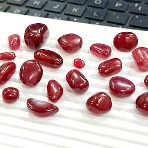 AA Grade Ruby Cabochon, Glass Filled Ruby Polished Gemstone Beads, Drilled Ruby Cabochon Beads For Jewelry