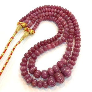 AAA+ Ruby Carved Rondelles, 5-14MM Pink Ruby Melon Shape Beads, Ruby Pumpkin Shape Beads, Natural Ruby Beads