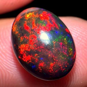Ethiopian Black Opal Red Fire Gemstone, Cabochon Opal Oval Shape Loose Gemstone Ring Size Opal Stone 12x9x4 MM 2.40 Ct