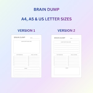Zestaw do druku Brain Dump | Planer Brain Dump | A4 A5 US Letter | Arkusz do burzy mózgów | Planer produktywności | Pobieranie cyfrowe