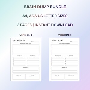 Brain-Dump-Paket als druckbare PDF-Datei | Minimalistischer Brain-Dump-Planer | Arbeitsblatt zur mentalen Klarheit | A4, A5, US Letter | Sofort-Download