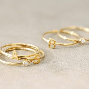 Stackable Initial Gold Rings, Personalized Ring, Solitaire Ring, Custom Initial Ring, Minimalist jewelry, Dainty Gold Rings, Gift for Her