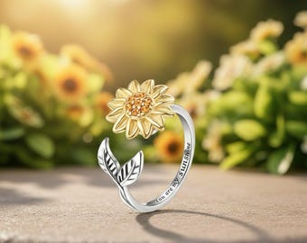 Sunflower Fidget Ring – Adjustable Stress Relief Ring Jewelry Gift for Him/Her