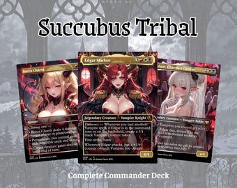 Mazo Commander Proxy personalizado EDH de alta calidad con cartas de anime tribal de súcubos y waifus de fantasía oscura, listo para jugar.