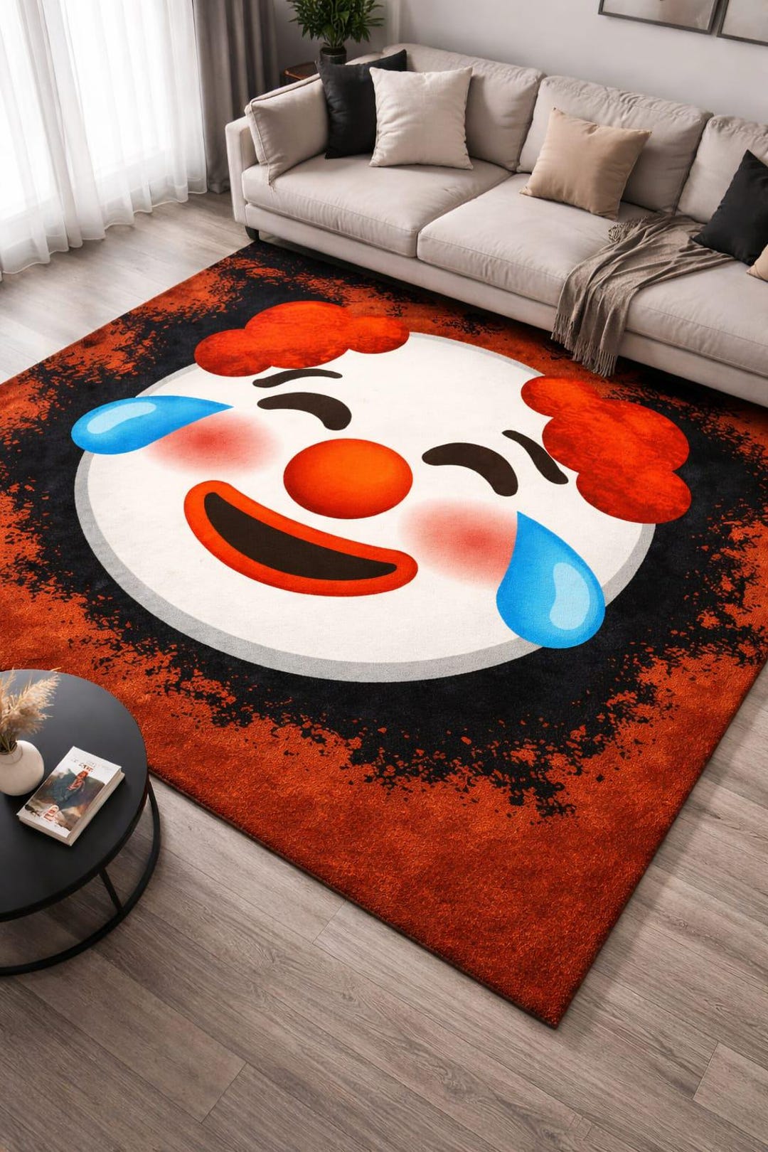 Crying Clown Face Rug, Modern Cartoon Area Carpet, Playful Statement ...
