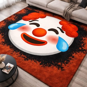Alfombra con cara de payaso llorando, alfombra divertida con emojis, alfombra estética de dibujos animados, decoración moderna para sala de estar, alfombra única y llamativa, ideal para la habitación de los niños.