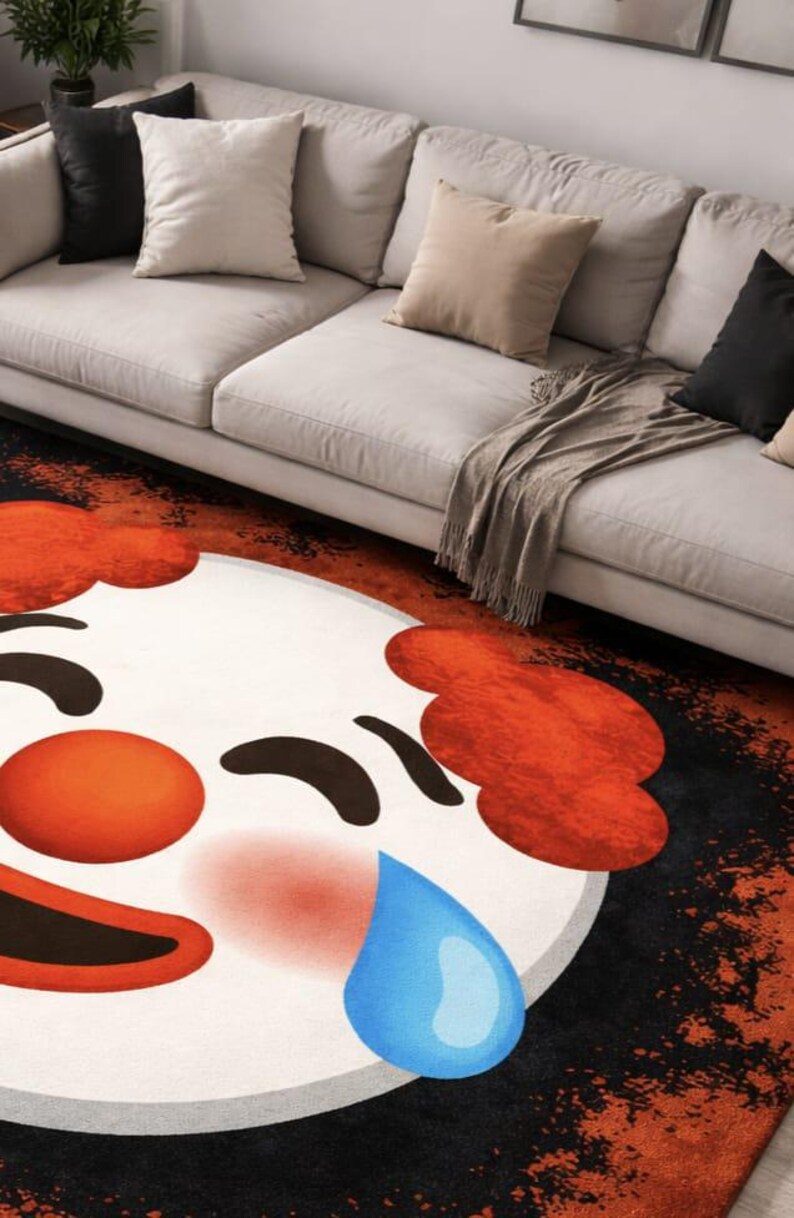 Crying Clown Face Rug, Modern Cartoon Area Carpet, Playful Statement ...