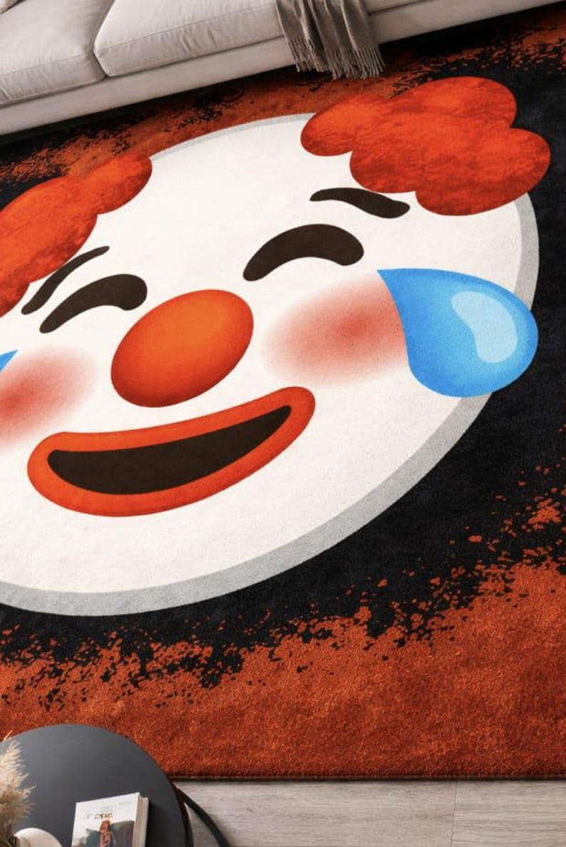 Crying Clown Face Rug, Modern Cartoon Area Carpet, Playful Statement ...