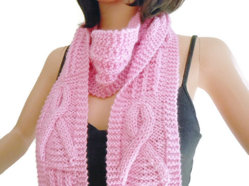 Hand Knit Awareness Scarf Satiny Pink Breast Cancer Scarf image 0