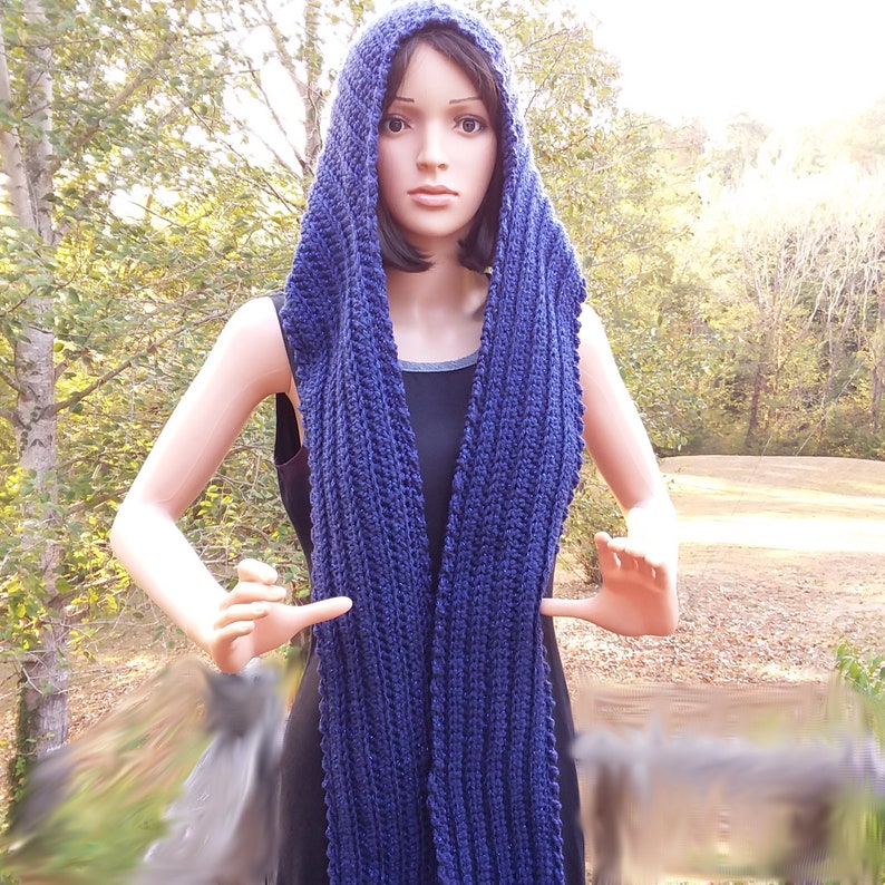 Crochet Scarf with Hood Blue Sparkle Gift for Her image 0