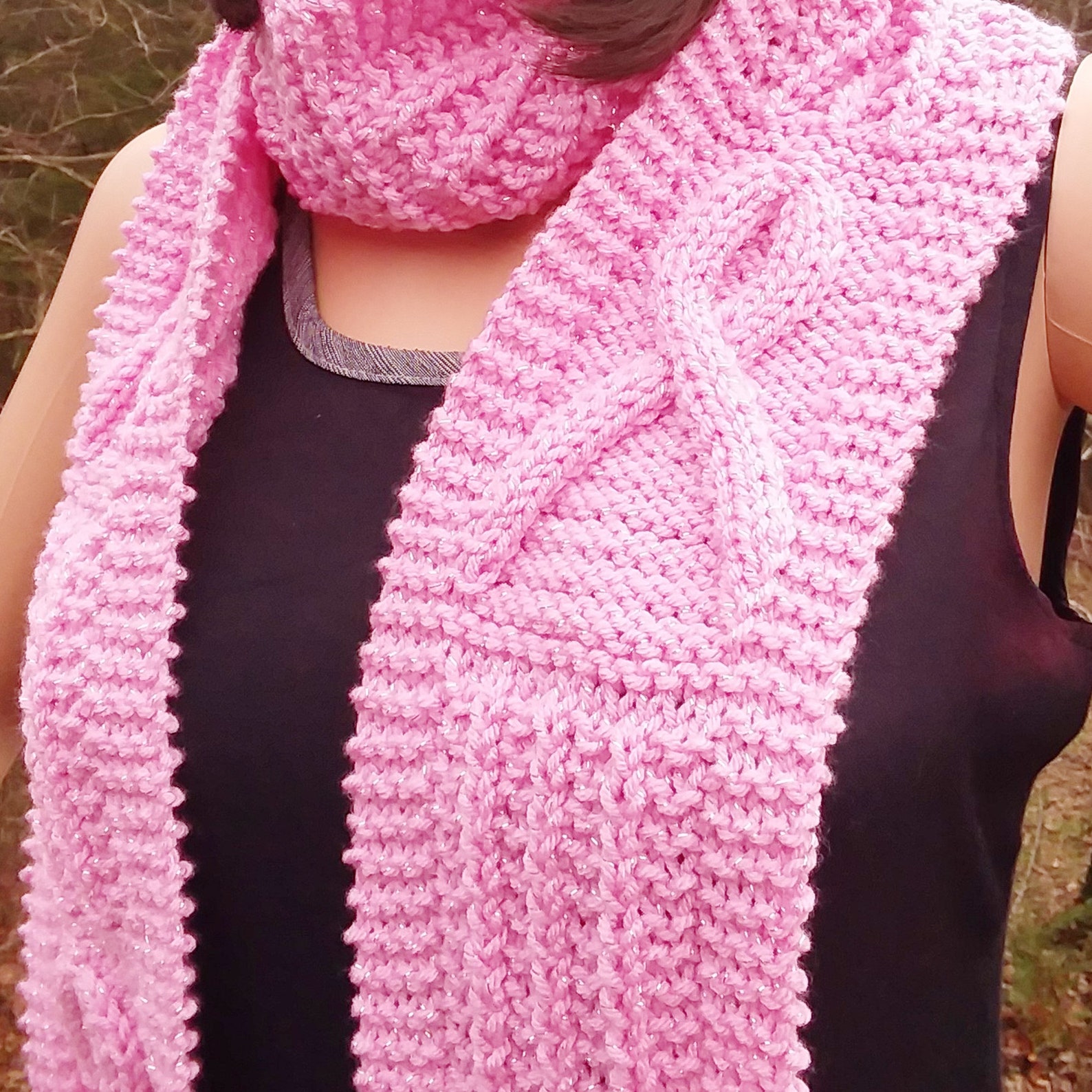 Hand Knit Awareness Scarf Sparkly Pink Breast Cancer Scarf