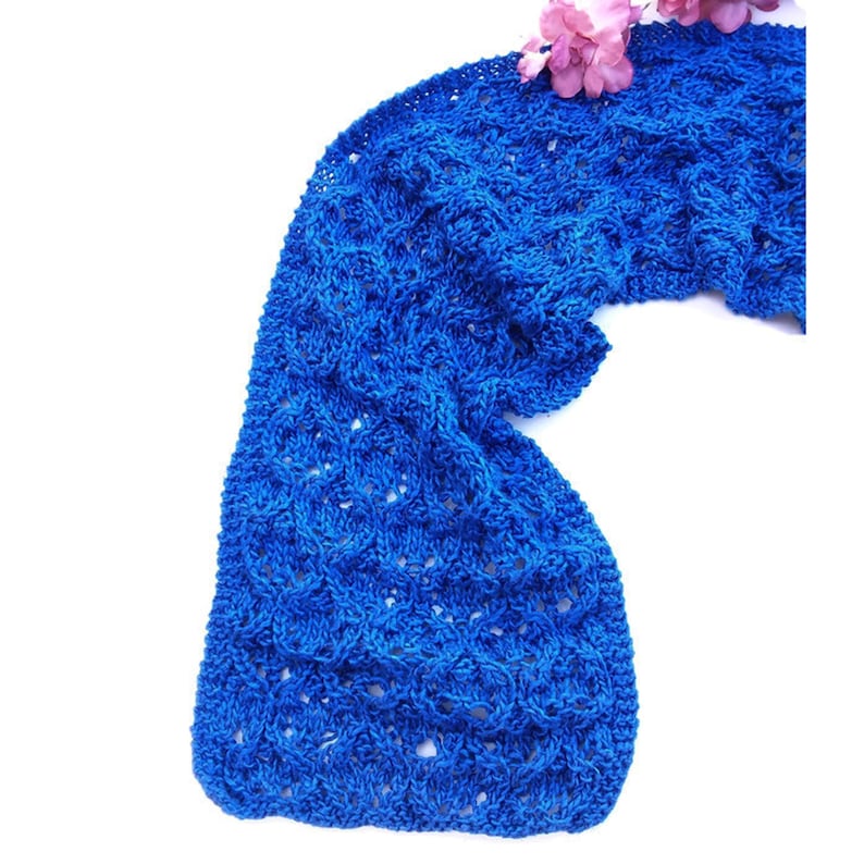 Hand-Knit Cornflower Blue Scarf Hand-Dyed Silk Gift for Her image 0