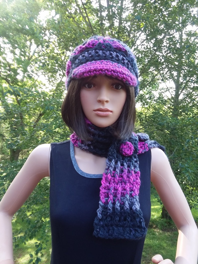 Crochet Scarf Set Hat and Scarf Set Black Raspberry  Gift image 0