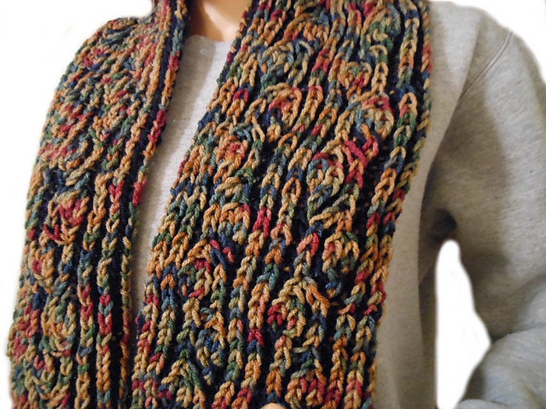 Knit Scarf  Brioche Knitting Navy and Autumn image 0