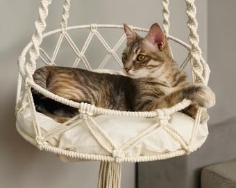 Cat Hammock Hanging Bed,  Boho Pet Swing,  Cozy Indoor Cat Lounger