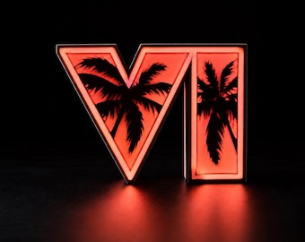 Luminária Led GTA VI Creator Vice City | Candeeiro Neon Decorativo Gamer | Presente Fã Gta 6