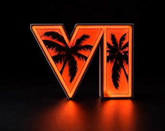 Luminária Led GTA VI Creator Vice City | Candeeiro Neon Decorativo Gamer | Presente Fã Gta 6