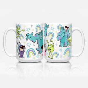 Caneca de cerâmica retrô de Monstros S.A. com Sulley, Mike e Boo, caneca de café vintage dos anos 90, caneca fofa para fãs da Disney, presente de aniversário ou chá.