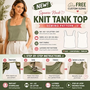 Square Neck Linen Tank Top Sewing Pattern PDF, Sleeveless Crop Top Pattern, Oversized Linen Blouse Pattern, Women XS-4XL