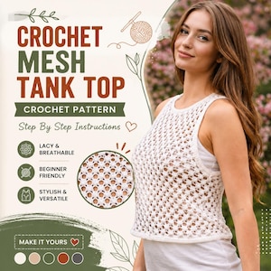 Crochet Granny Stitch Tank Top Pattern, PDF Summer Crop Top, Sleeveless Cotton Vest, Beginner Crochet Top Pattern, Sizes XS-4X, Boho Style