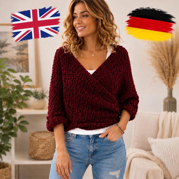 Knit Wrap Sweater with Sleeves Crochet Pattern - Easy Boho Sweater Shrug PDF - Women Crochet Pattern Download - Cozy Winter Wrap Shawl