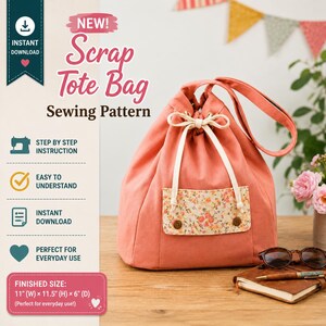 Patron de couture DIY Scrap Lab sac à dos PDF | Sac à dos avec cordon de serrage | Motif de sac matelassé avec poche et bretelles réglables | Adapté aux débutants