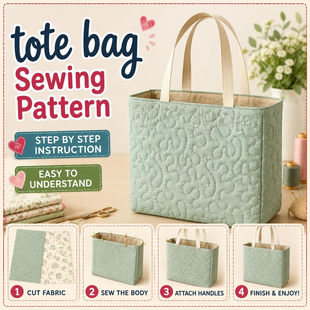 Show off Quilted Market Tote Bag Pattern PDF | Beginner Shoulder Bag ...